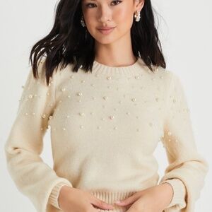 Lulus Undeniable Glow Ivory Pearl Pullover Sweater White - Size L